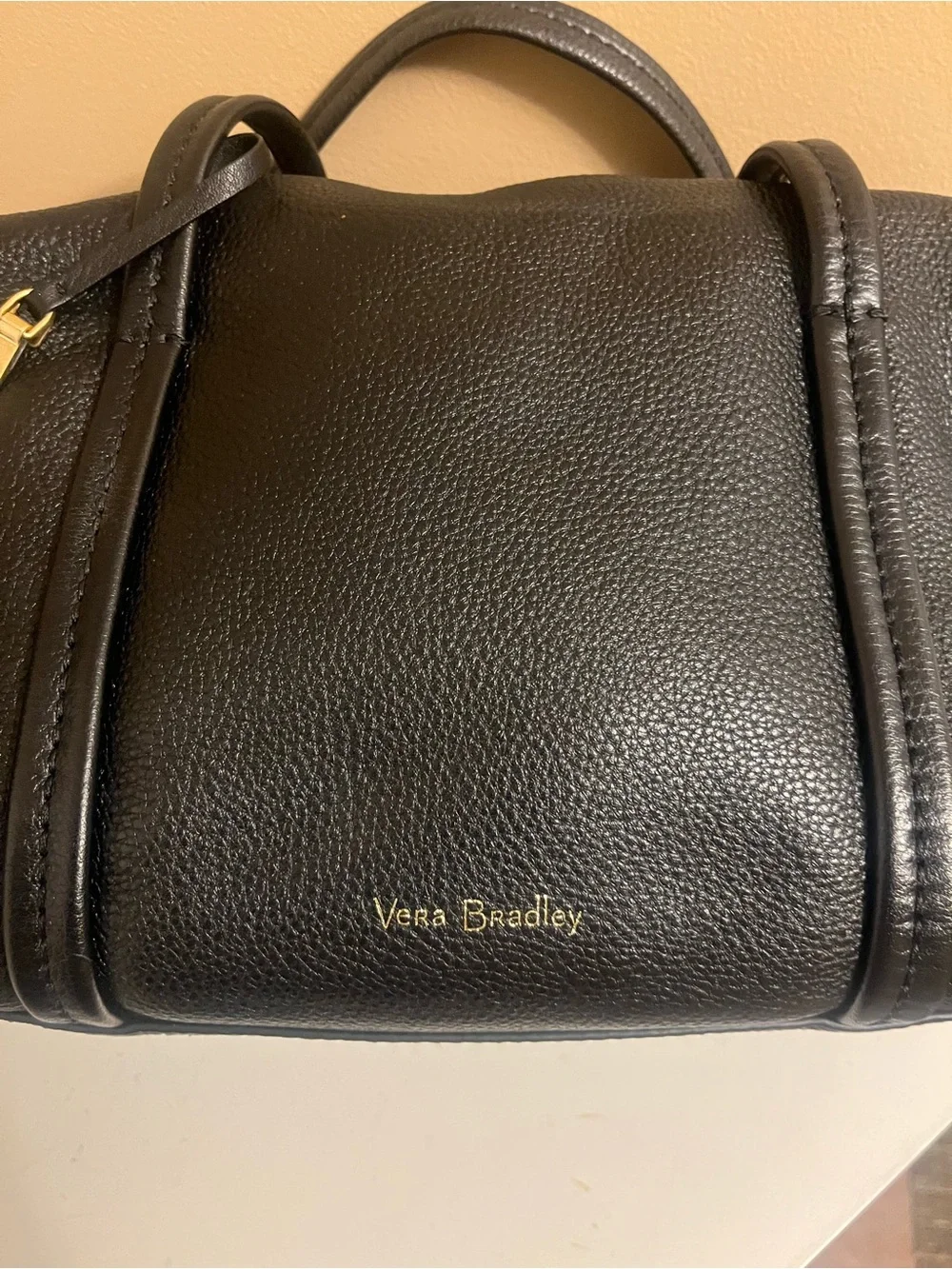 Vera Bradley Black Pebbled Leather Satchel with Gold Accent…no strap